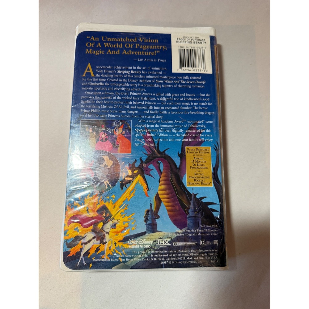 Disney Sleeping‎ Beauty VHS Masterpiece Fully Restored Limited Edition Sealed - Picture 3 of 4